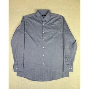 BOSS Hugo Boss Dress Shirt Mens 17 34/35 Blue Solid Marley Sharp Fit Slim LS